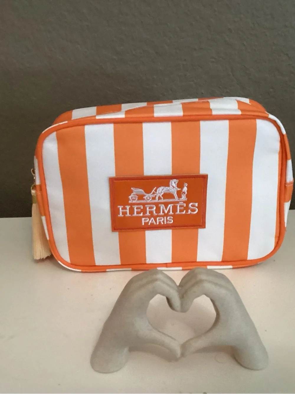Orange & White Striped Cosmetic Pouch
